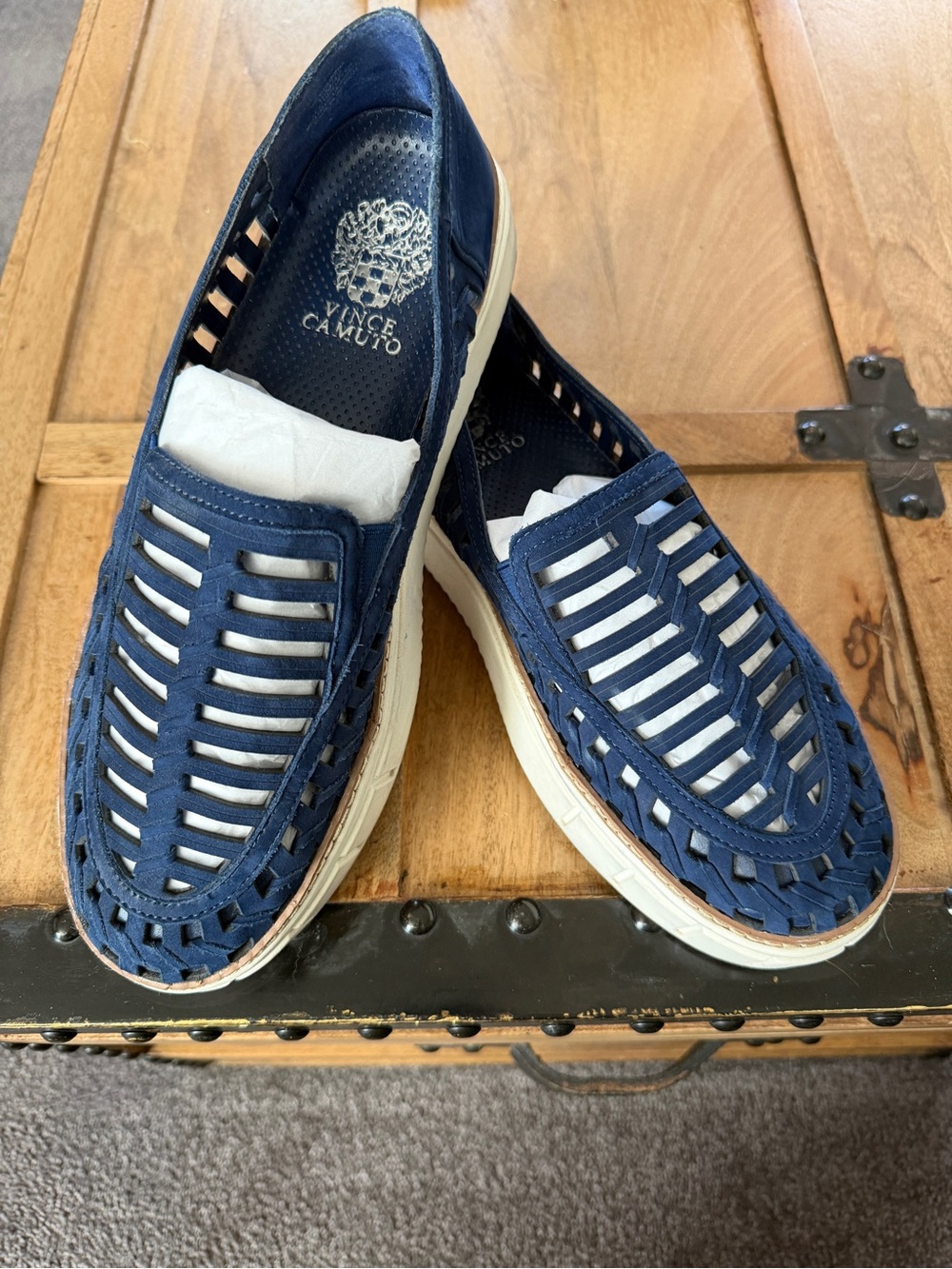 Vince Camuto Navy Woven suede Slip-On Loafers